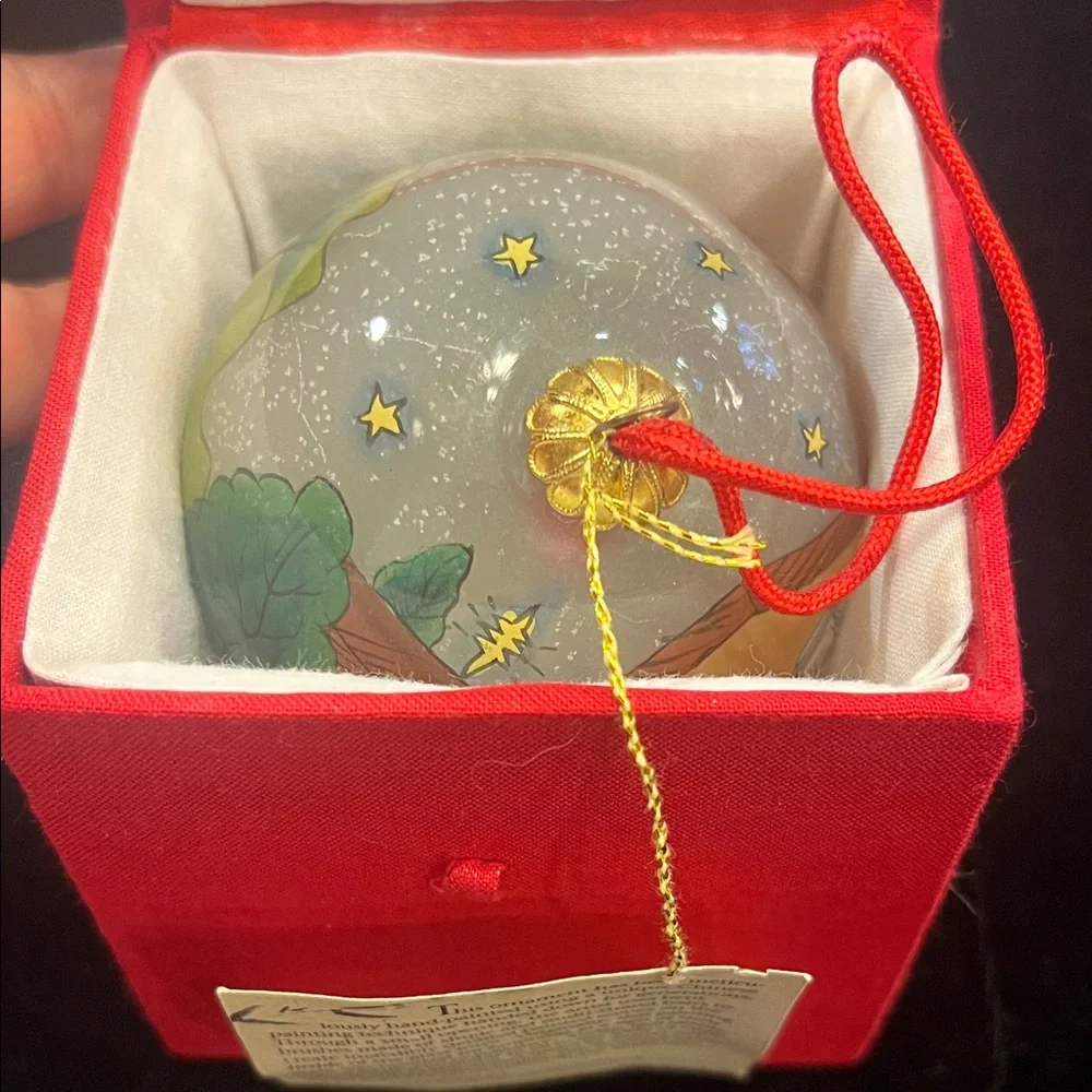Reverse Hand-Painted Nativity Scene Hand Blown Ornament with Box